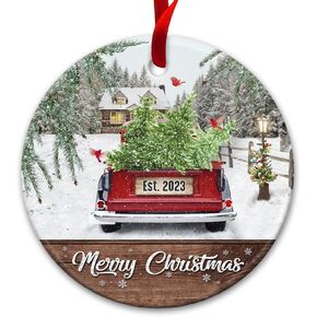 Christmas Ornament 2024 - May Your Journey Always Lead You Home - Red Christmas Decoration | Red Truck Farmhouse Jesus Ceramic Christmas Decorations