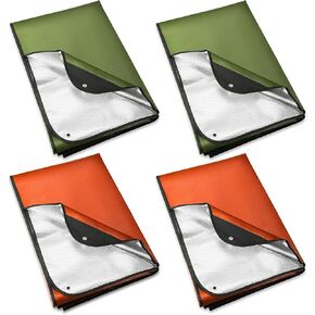 4 Pcs Emergency Blankets Thermal Survival Blankets 82 x 60 Inch, Heavy Duty Emergency Poncho Tarp Reusable Waterproof Emergency Blanket for Car, Camping, Hiking(Olive Green, Orange)