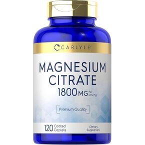 Carlyle Magnesium Citrate | 1,800mg | 120 Coated Caplets | Vegetarian, Non-GMO, and Gluten Free Supplement