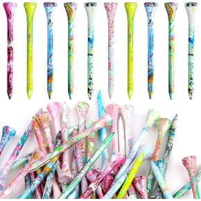 Wood Golf Tees 3-1/4 inch, Wooden Mixed-color Golf Tees with Big Cup, 50Pcs Unbreakable Golf Tee Holder 83mm, Reduce Friction and Side Spin, Golf Tee Gifts Accessories