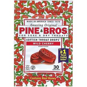 Pine Bros. Softish Throat Drops Value Size Wild Cherry - 30 Drops (Pack of 3)