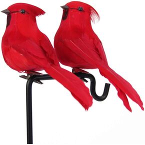 LWINGFLYER 2pcs Christmas Birds Red Cardinals 13cm/5inch Realistic Artificial Birds Clip on Ornaments for Christmas Tree Decoration Wreath Crafts