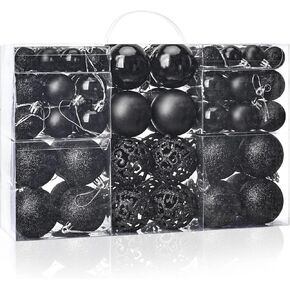100PCS Halloween Tree Balls Ornaments, Black Halloween Ball Ornaments for Christmas Tree, Shatterproof Hanging Christmas Tree Decorations