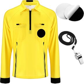 Soccer Referee Kit Soccer Referee Jersey Full Sleeve Yellow Referee Shirt Ref Costume with Whistle Kit for Men