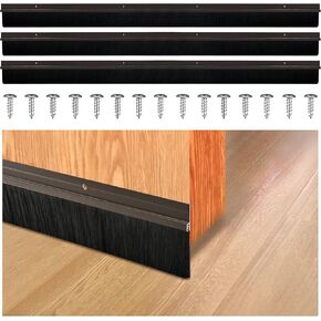 36 Inches Door Sweep Brush Bottom - Seal Gaps Up to 2 Inches, Heavy Duty Door Sweeps for Exterior Doors, Enhanced Protection, 3 Pieces, Brown