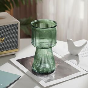 Ribbed Glass Vase, Clear Glass Vase, Flower Vase for Centerpieces, Tall Vase, Large Glass Vase, Modern Vase for Living Room, Dining Table, Entryway, Mantle, Shelf, Wedding, Office, 7.5 Inches