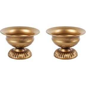 2 Pcs Small Gold Vase for Flowers Classy Designed Metal Urn Planter for Centerpieces Wedding Galvanized Finish Flower Holder Vase for Living Room Home Decor, 3.94" H