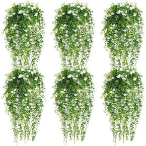 Hotop 6 Pcs Ferns Artificial Hanging Plants Vine Hanging Fake Plants Faux Hanging Plants Indoor Outdoor Hanging Ivy Wall Decor Greenery Vine with Flower for Room Wedding Fall Decoration (Fuchsia)