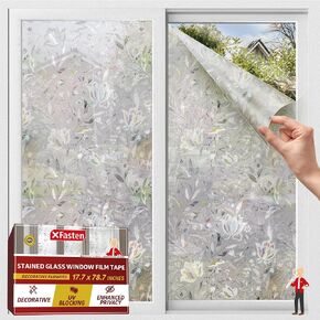XFasten Window Privacy Film 17.7 x 78.7 Inch Removable Window Privacy Film for Glass Door Window Privacy Film for Glass Windows Frosted Floral Tulip