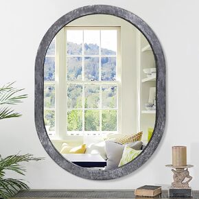 Large Oval Wall Mirror 26 x 18 Inch Rustic Brown Mirror for Bathroom, Hanging Vanity Oval Mirror for Vanity Living Room Entryway Bedroom More