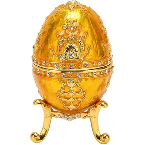 Faberge Egg Trinket Box, Enamelled Jewelry Trinket Box Hand Painted Baroque Style Pattern Rhinestones Hinged Jewelry Ring Holder Collectible Faberge Egg Home Decor(Gold)