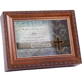 Cottage Garden Inspirational Music Box - Treasured Memory Plays Amazing Grace with Woodgrain Finish