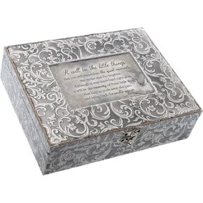 Elanze Designs Remember The Little Things Embossed Grey Filigree Bereavement Music Box Plays Amazing Grace