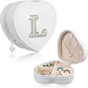 COSHAYSOO Travel Jewelry Case Holder Organizer Small Jewelry Box Initial Pearl Letter Birthday Christmas Gifts Idea for Daughter Big Sister Teenager Teenage Girls Preppy Aesthetic Stuff Pink Heart S