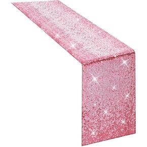 yuboo Pink Sequin Table Runners 12''x 108'', 2 Pack Fabric Glitter Runner for Wedding Birthday Party Supplies Mothers Day Decorations Bachelorette Bridal Baby Shower Christmas Spring Table Decor