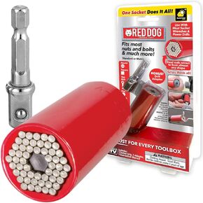 Red Dog Socket w/ Drill Adapter, Fits Most Nuts & Bolts, Use with Socket Wrenches & Power Drills, Steel Rods Form Any Shape, Standard or Metric, 2 In.