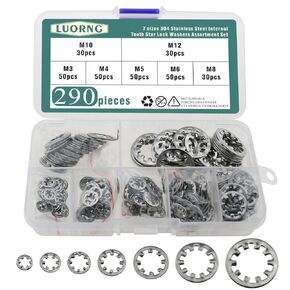 290PCS M3 to M12 Silver 304 Stainless Steel Multi Tooth Star Lock Washer Suitable for Electrical Maintenance and Marine Electrical Engineering Fastening