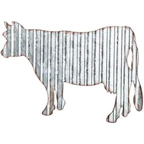 Everydecor Cow Galvanized Metal Wall Art Decor - Corrugated Rustic Metal Hanging Sign Farm Animals Cow Silhouette Kitchen Fence Decor