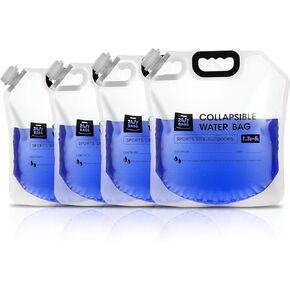 4 Pack Collapsible Water Container Bag 1.3 Gallon/5 Liter, Heavy Duty with Carry Handles, Hikes, Trips, Weather Emergencies, and More, Foldable Water Bag