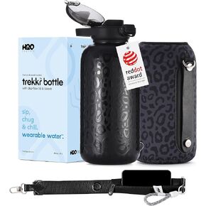 H2O Capsule Half Gallon Insulated Water Bottle With Straw - Stainless Steel Thermos Water Bottle With Sipping/Chugging Lid & Shoulder Strap For Storage - 64 oz Vacuum Flask, Hot Cold (Black Leopard)