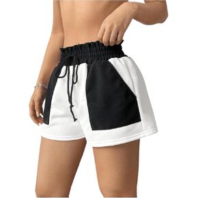 OYOANGLE Women's Colorblock Drawstring Elastic Waisted Sweat Shorts Wide Leg Athletic Running Track Shorts