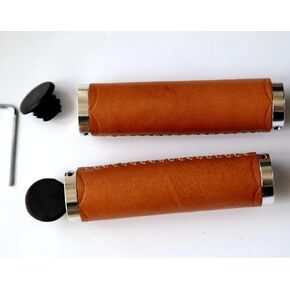 Bike Handle Grips 130/130mm Hand-Stitched Seam for 22.2mm (7/8") Retro with Aluminum Alloy Double Lock on Bicycle Handle bar Hand-Sewn Casual Handlebar Lever for MTB Road Bike