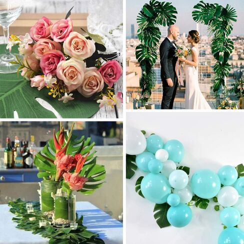 60 Pcs 6 Kinds Artificial Palm Leaves Tropical Plant Safari Leaves Faux Monstera Leaves Stems for Hawaiian Luau Party Decorations, Tiki Aloha Jungle Beach Theme Party Table Leave Decorations in Saudi Arabia