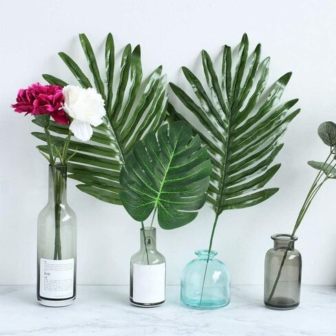 60 Pcs 6 Kinds Artificial Palm Leaves Tropical Plant Safari Leaves Faux Monstera Leaves Stems for Hawaiian Luau Party Decorations, Tiki Aloha Jungle Beach Theme Party Table Leave Decorations in Saudi Arabia