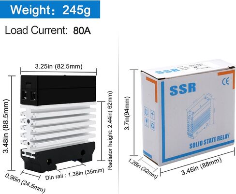 SSR 80 DA Solid State Relay DC to AC (Input 3-32V DC Output 24-480V AC) with Radiator, 80Amp Din Mount in Saudi Arabia