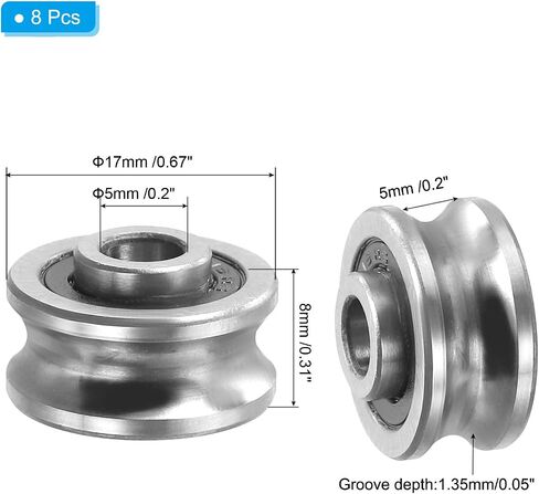 PATIKIL U Groove Bearing, 6 Pack 5x17x8mm SG15 Deep U Groove Guide Pulley Double Sealed Chrome Steel Ball Bearings for Rail Track Liner Motion System in Saudi Arabia