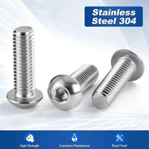 براغي بغطاء مقبس رأس 1/4-20 × 1 بوصة، 18-8 من الفولاذ المقاوم للصدأ 304، محرك ألين سداسي، لمسة نهائية لامعة، خيط كامل، 50 قطعة in Kuwait