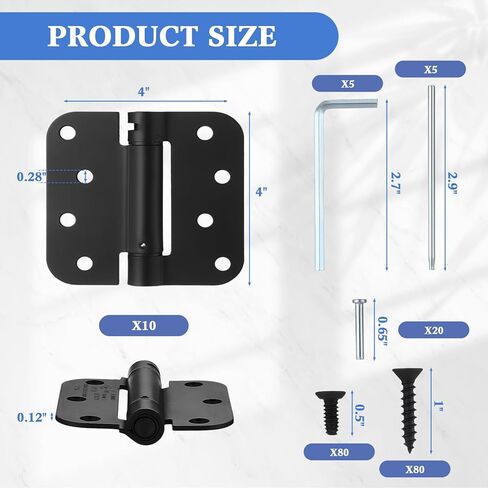 10 قطع باب ذاتي الإغلاق بمفصلات 3.5 بوصة مفصلات زنبركية مفصل باب أوتوماتيكي أقرب للشد قابل للتعديل للباب الأمامي للمرآب والباب الخلفي للباب الأيسر والأيمن، زوايا نصف قطرها 5/8 بوصة (فضي) in Kuwait