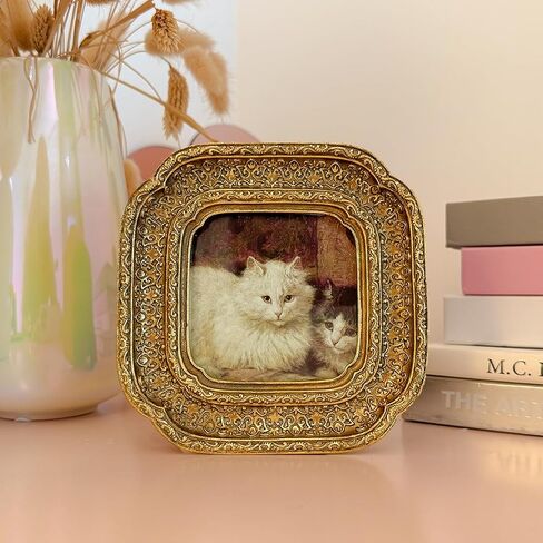 CISOO 3x3 Vintage Small Picture Frame, Antique Ornate Gold Square Photo Frame for Table Top and Wall Display, Decorative Floral Design Retro Home Decor, Photo Gallery Art in Saudi Arabia