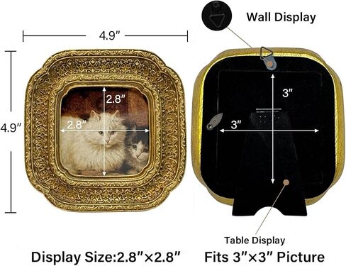 CISOO 3x3 Vintage Small Picture Frame, Antique Ornate Gold Square Photo Frame for Table Top and Wall Display, Decorative Floral Design Retro Home Decor, Photo Gallery Art in Saudi Arabia