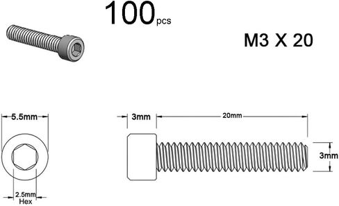 RUIAN 100Pcs M3 x 20mm Socket Head Cap Screws Alloy 12.9 Steel Fully Threaded Knurled,Black in Kuwait