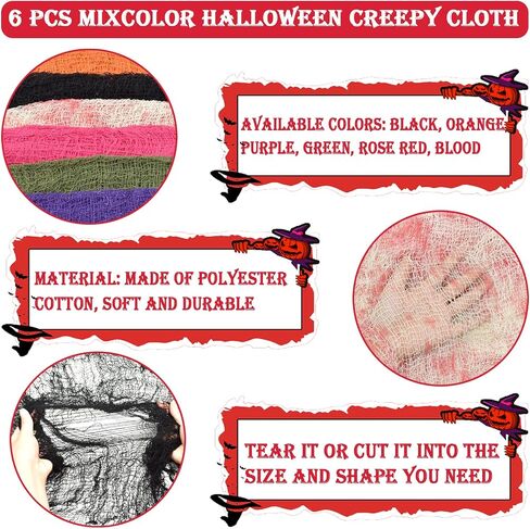 ZeeDix 12 Pack Halloween Creepy Cloth 30 x 75 Inch Halloween Decoration Spooky Scary Gauze Cloth Creepy Cheesecloth for Halloween Party Supplies Outdoor Yard Home Wall Doorways(3colors) in Saudi Arabia