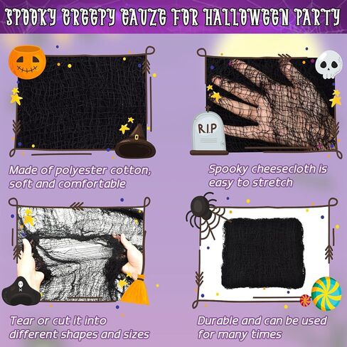 ZeeDix 12 Pack Halloween Creepy Cloth 30 x 75 Inch Halloween Decoration Spooky Scary Gauze Cloth Creepy Cheesecloth for Halloween Party Supplies Outdoor Yard Home Wall Doorways(3colors) in Kuwait