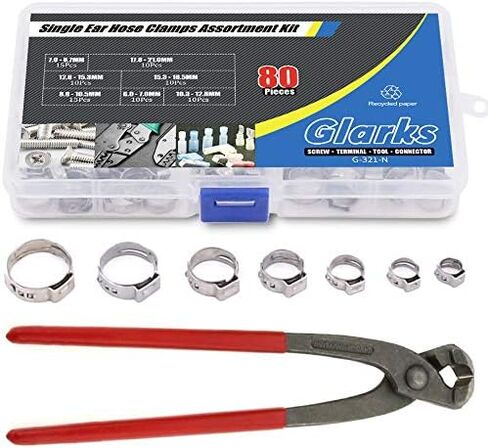 Glarks 80Pcs 7-21mm 304 Stainless Steel Single Ear Hose Clamps with Pincers Kit in Saudi Arabia