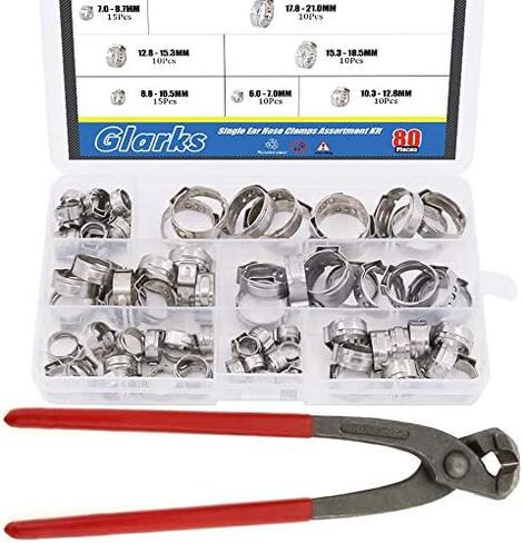 Glarks 80Pcs 7-21mm 304 Stainless Steel Single Ear Hose Clamps with Pincers Kit in Saudi Arabia