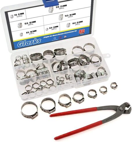 Glarks 80Pcs 7-21mm 304 Stainless Steel Single Ear Hose Clamps with Pincers Kit in Saudi Arabia