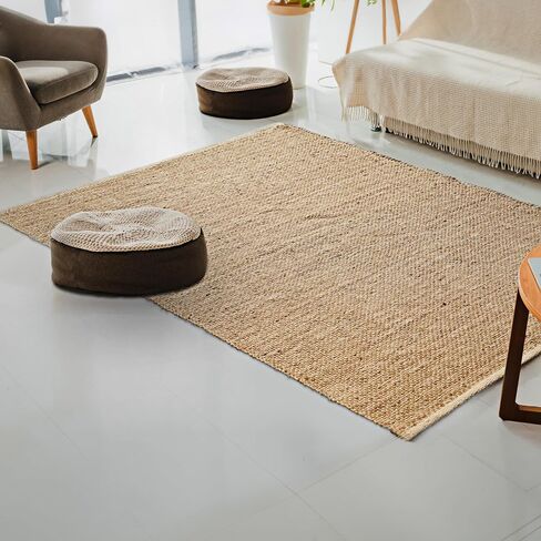 Hausattire Jute Woven Area Rug 4'x6' - Natural, Large Vintage Farmhouse Carpet for Bedroom, Living Room, Kitchen | Bohemian Decorative Country Style Dining Area Rugs - 48x72 Inch in Saudi Arabia