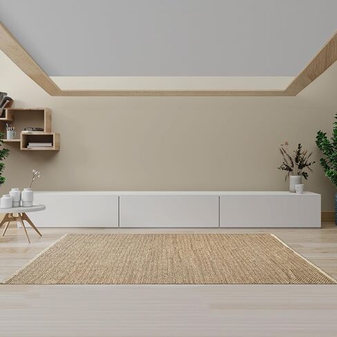 Hausattire Jute Woven Area Rug 4'x6' - Natural, Large Vintage Farmhouse Carpet for Bedroom, Living Room, Kitchen | Bohemian Decorative Country Style Dining Area Rugs - 48x72 Inch in Saudi Arabia