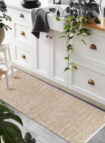 Hausattire Jute Woven Area Rug 4'x6' - Natural, Large Vintage Farmhouse Carpet for Bedroom, Living Room, Kitchen | Bohemian Decorative Country Style Dining Area Rugs - 48x72 Inch in Saudi Arabia