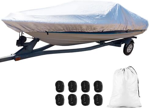 Trailerable Boat Cover 210D Land Trailerable Waterproof Boat Cover Heavy Duty Marine Grade V-Hull Tri-Hull Boat Reinforced Windproof Side Straps (Silver, 20-22 ft) in Saudi Arabia