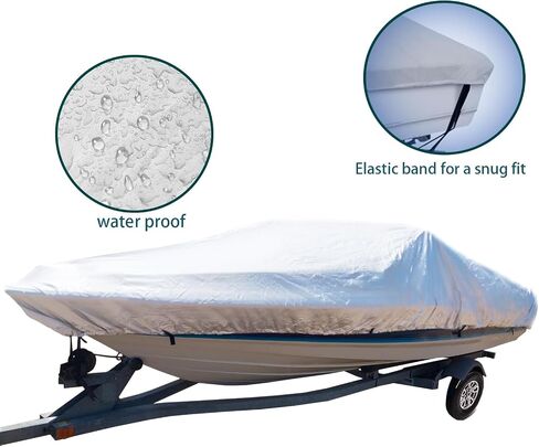 Trailerable Boat Cover 210D Land Trailerable Waterproof Boat Cover Heavy Duty Marine Grade V-Hull Tri-Hull Boat Reinforced Windproof Side Straps (Silver, 20-22 ft) in Saudi Arabia