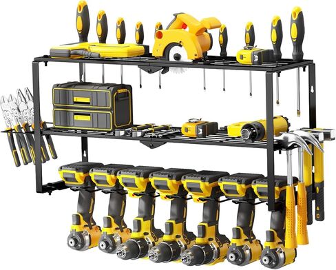 Power Tool Organizer, Garage Tool Organization with 7 Drill Holders, Large Size & Easy Assembly Heavy Duty Metal 3 Layers Tool Shelf for Garage Organization in Saudi Arabia