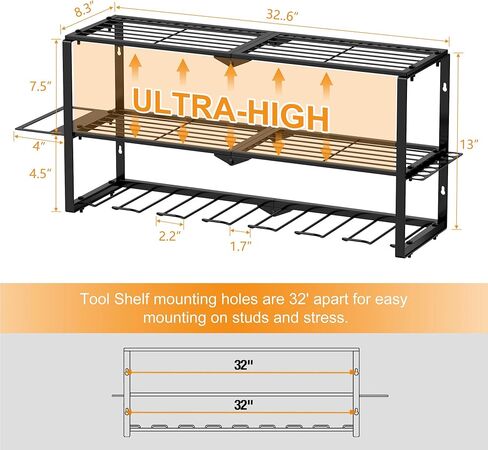 Power Tool Organizer, Garage Tool Organization with 7 Drill Holders, Large Size & Easy Assembly Heavy Duty Metal 3 Layers Tool Shelf for Garage Organization in Saudi Arabia
