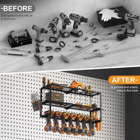 Power Tool Organizer, Garage Tool Organization with 7 Drill Holders, Large Size & Easy Assembly Heavy Duty Metal 3 Layers Tool Shelf for Garage Organization in Saudi Arabia