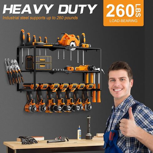 Power Tool Organizer, Garage Tool Organization with 7 Drill Holders, Large Size & Easy Assembly Heavy Duty Metal 3 Layers Tool Shelf for Garage Organization in Saudi Arabia