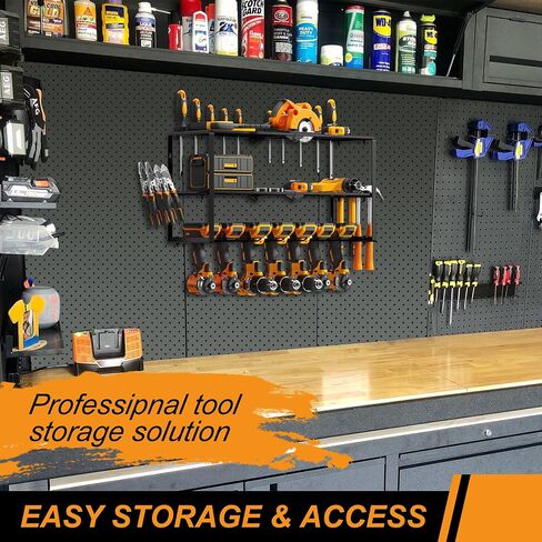 Power Tool Organizer, Garage Tool Organization with 7 Drill Holders, Large Size & Easy Assembly Heavy Duty Metal 3 Layers Tool Shelf for Garage Organization in Saudi Arabia
